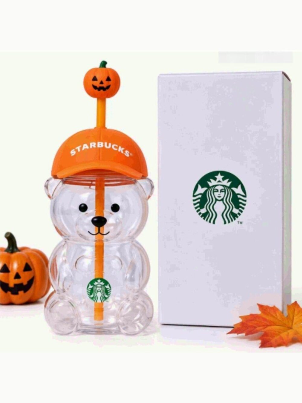Starbucks Halloween Bearista Bear Tumbler with Straw & Box –Orange Limited Editi